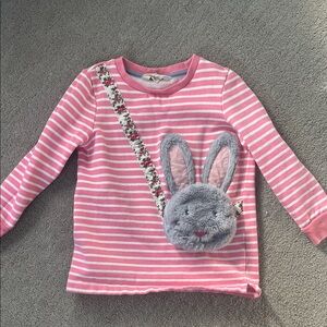 Pink Striped Kids Top with Bunny Design